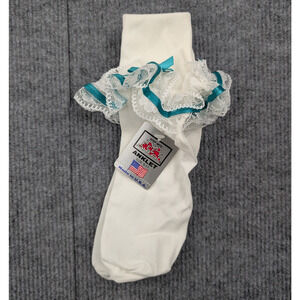 Vintage Lace Ruffle Ankle Socks Womens 9-11 Nylon Coquette White Church Frilly